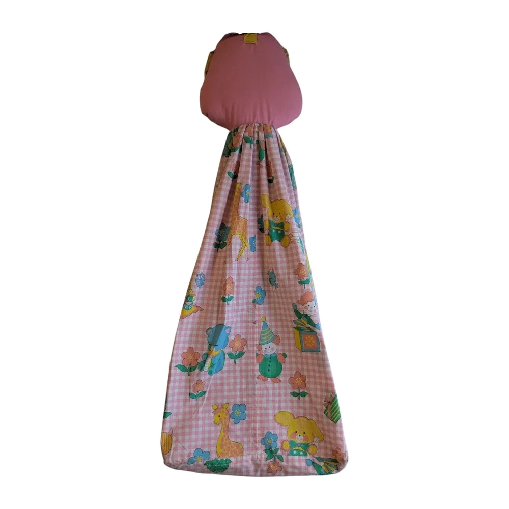 Vintage Baby Nursery Diaper Caddy Organizer Pink Gingham Bunny Kitschy Cottage